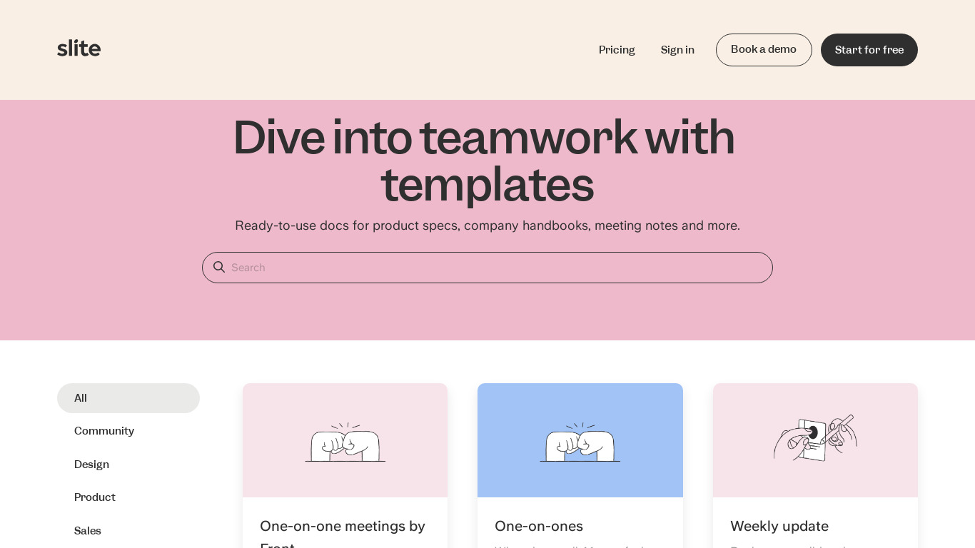 Templates by Slite Landing page