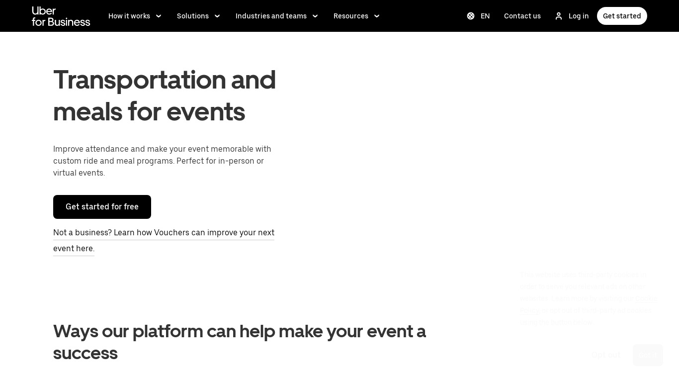 UberEVENTS (US only) Landing page