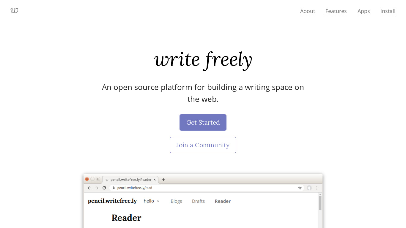 WriteFreely Landing page