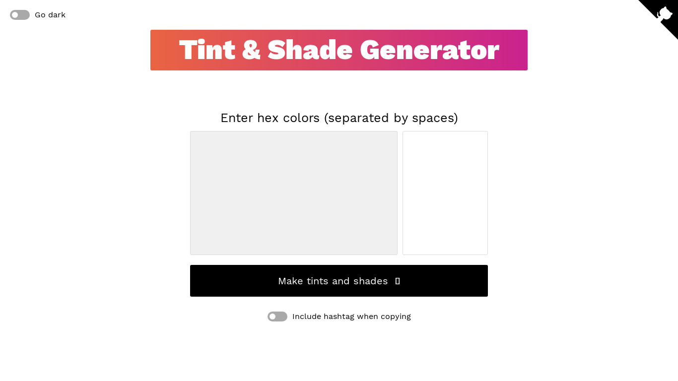 Tint & Shade Generator Landing page