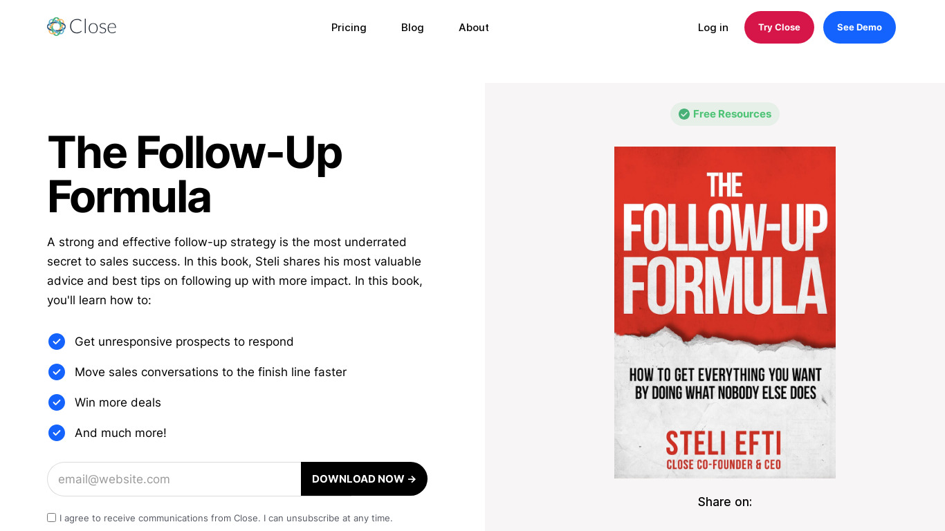The Follow-Up Formula Landing page
