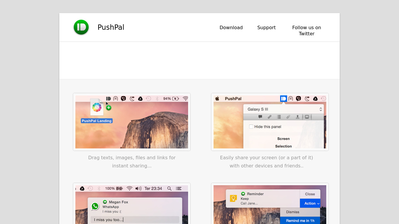 Pushbullet for Mac Landing page