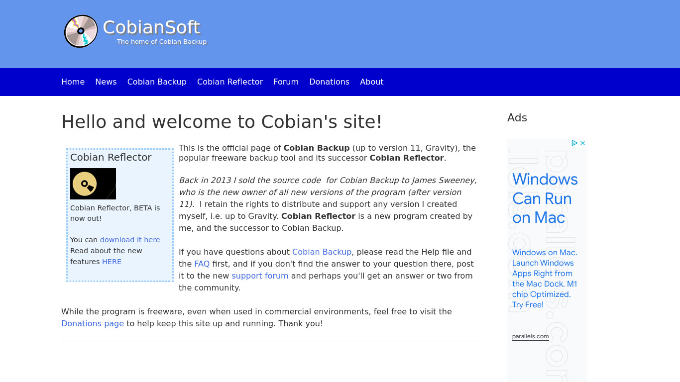 Cobian Backup Landing page