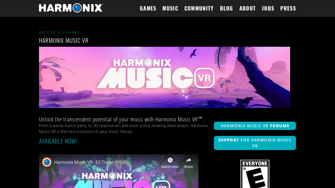 Harmonix Music VR Landing page