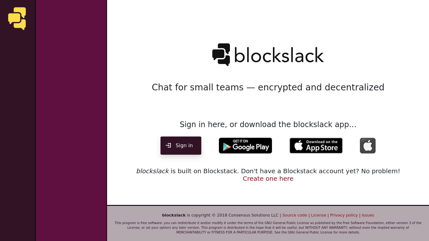blockslack.io Landing page