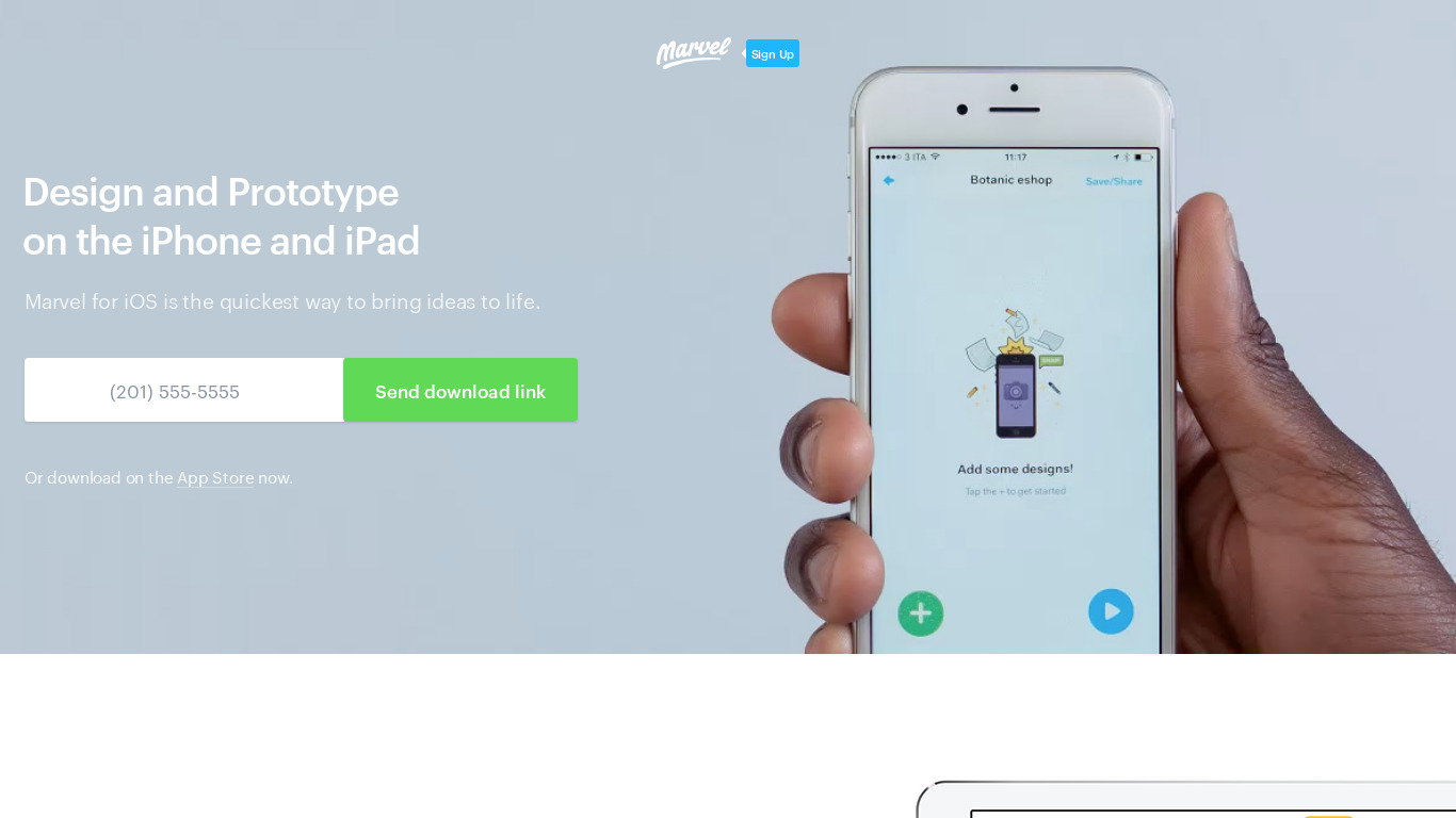 Marvel for iOS Landing page