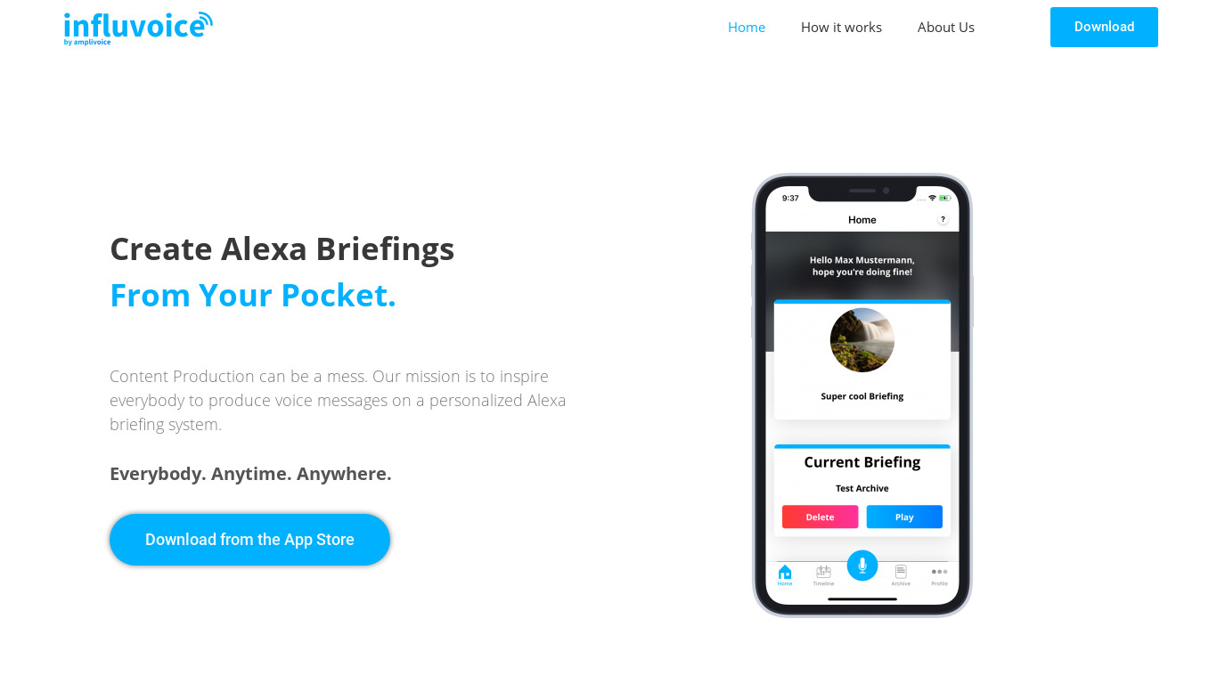 InfluVoice Landing page