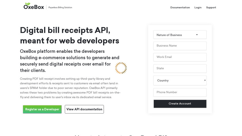 OxeBox Digital Receipts API Landing Page