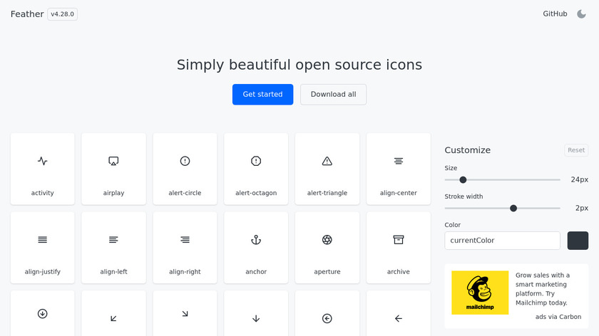 Feather Icons Landing Page