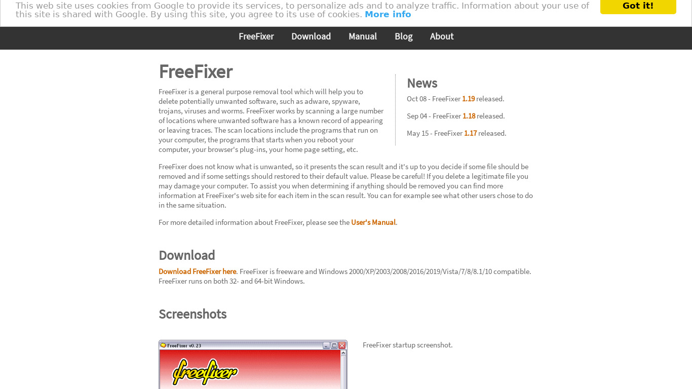 FreeFixer Landing page