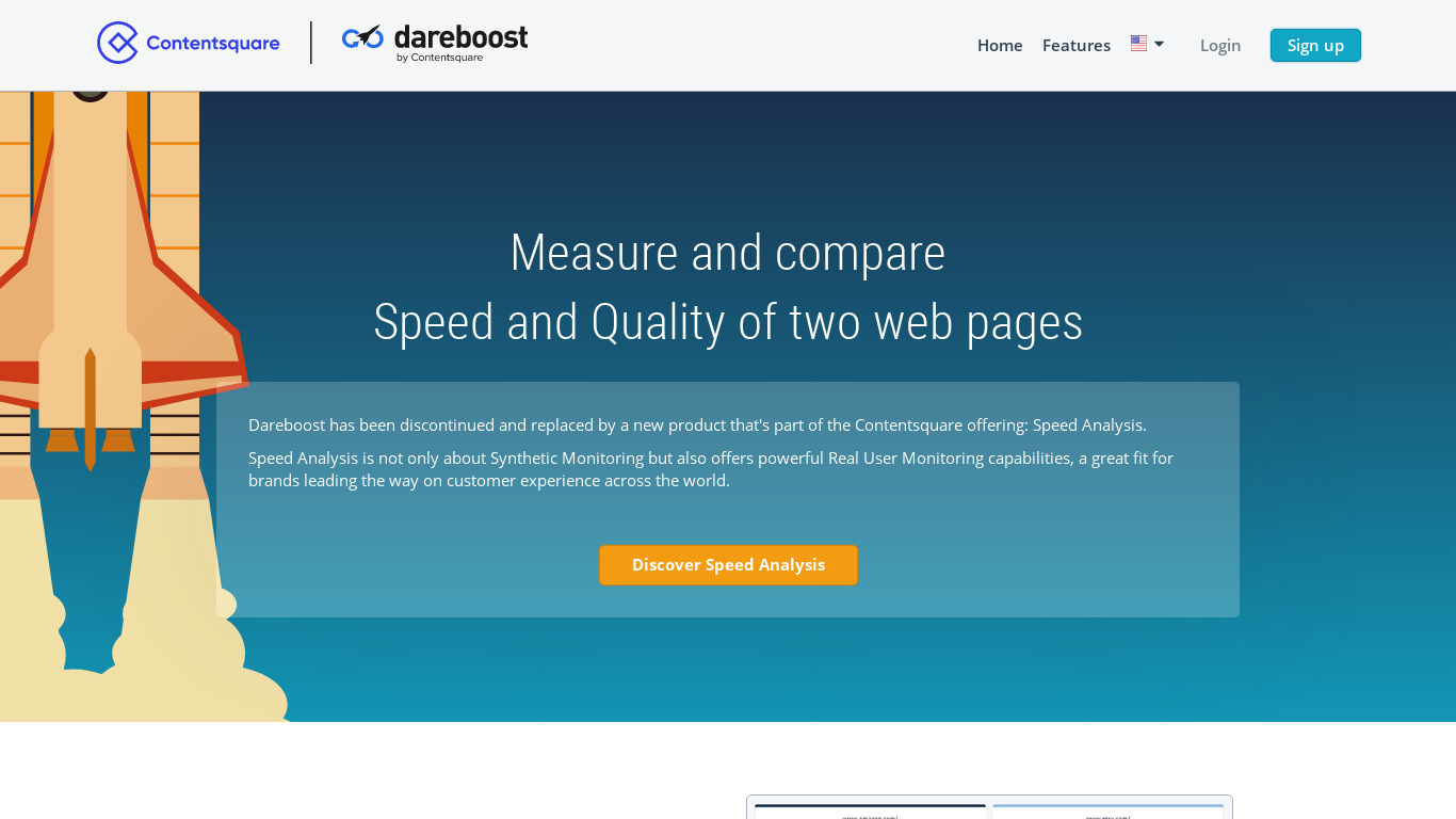 Dareboost: Website Speed Comparison Landing page