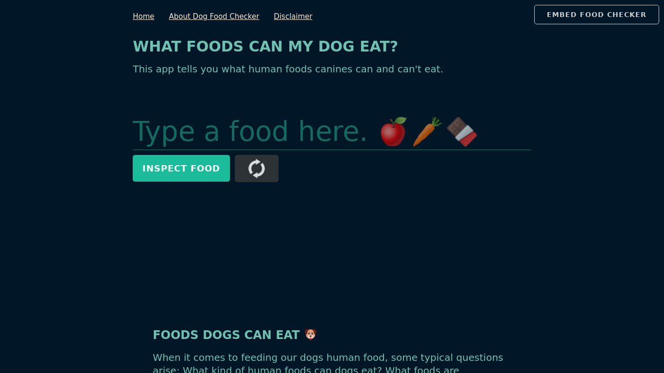 Foods Dogs Can Eat Landing page