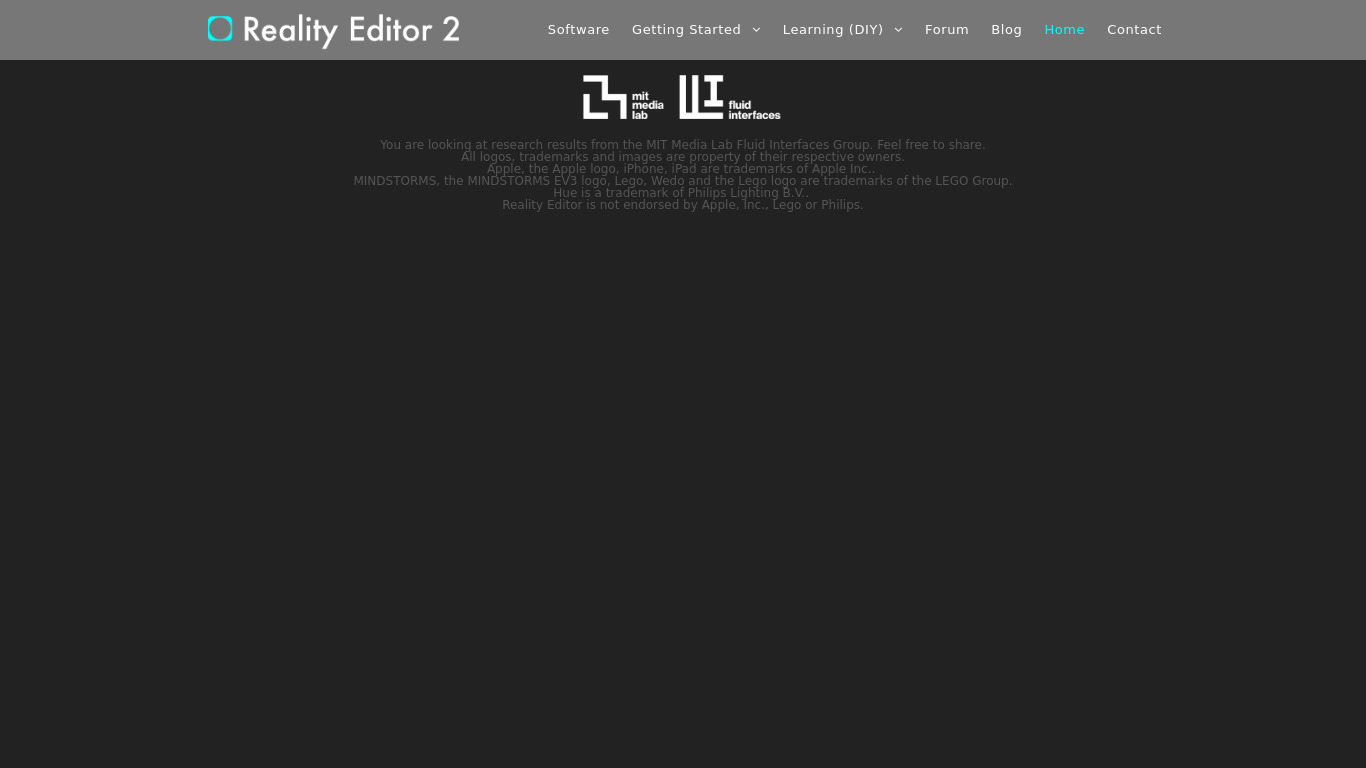 Reality Editor Landing page