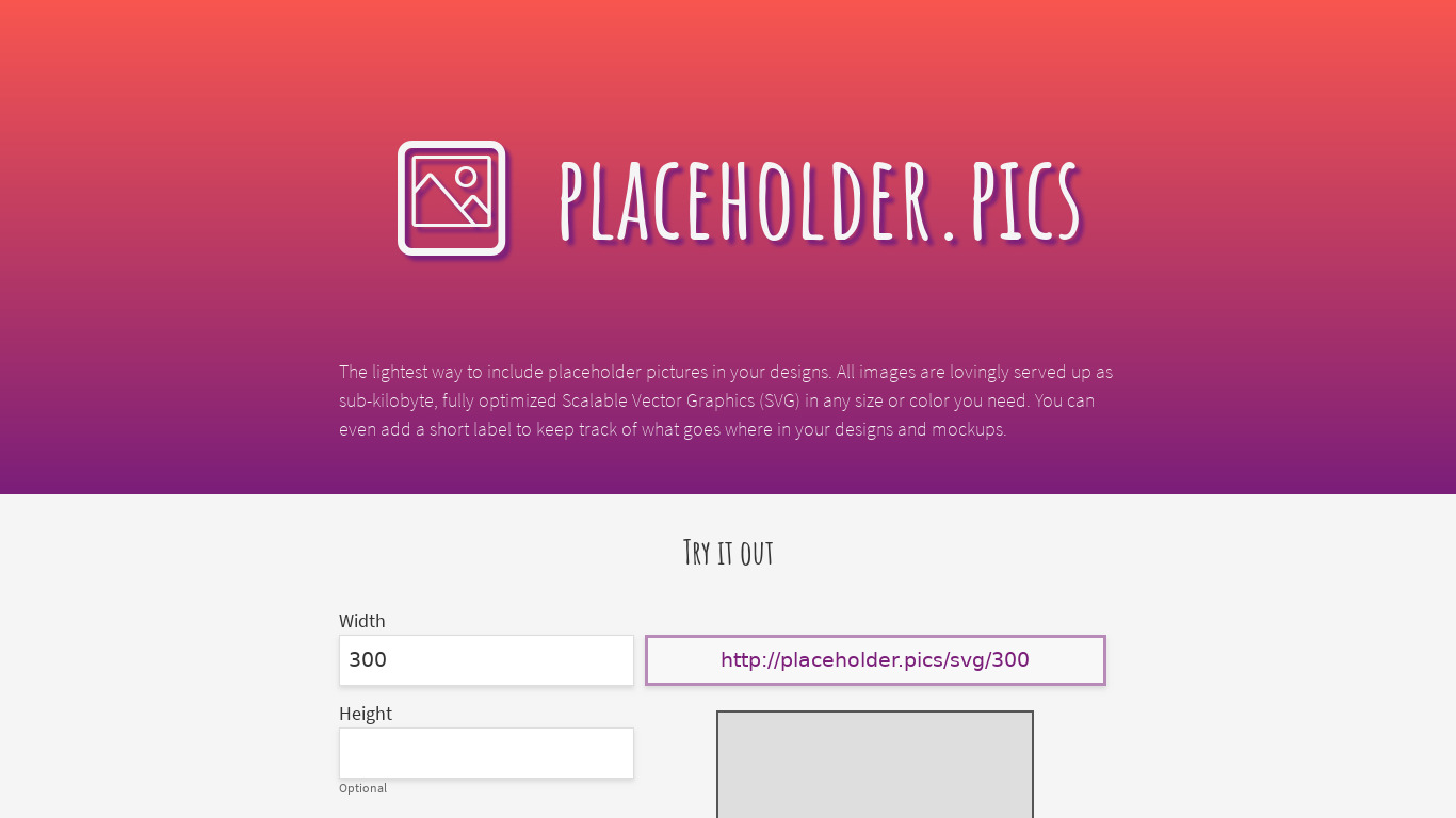 placeholder.pics Landing page