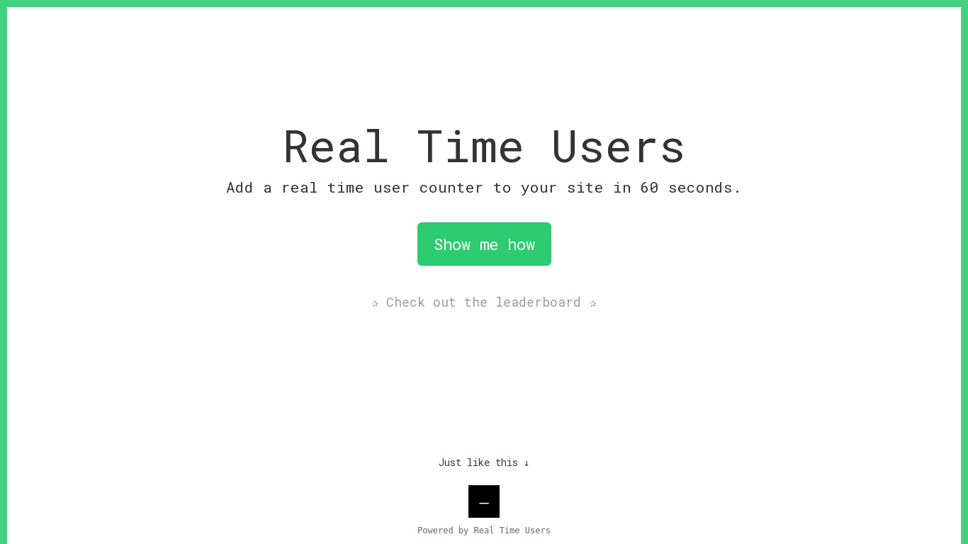 Real Time Users Landing page