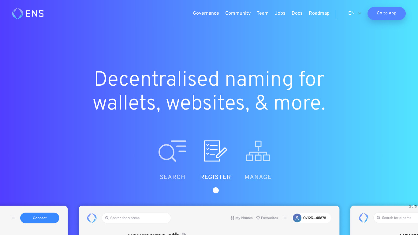 Ethereum Name Service Landing page