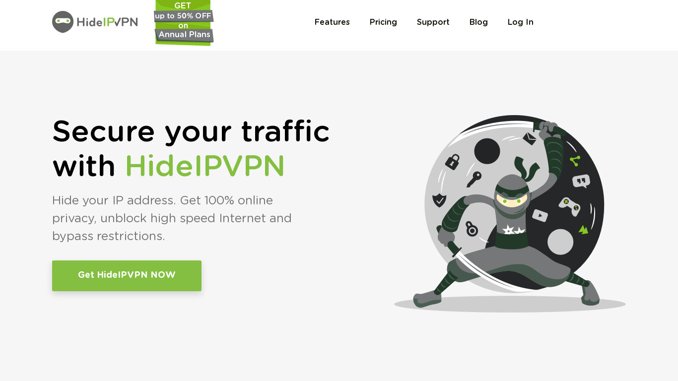 HideIP VPN Landing page