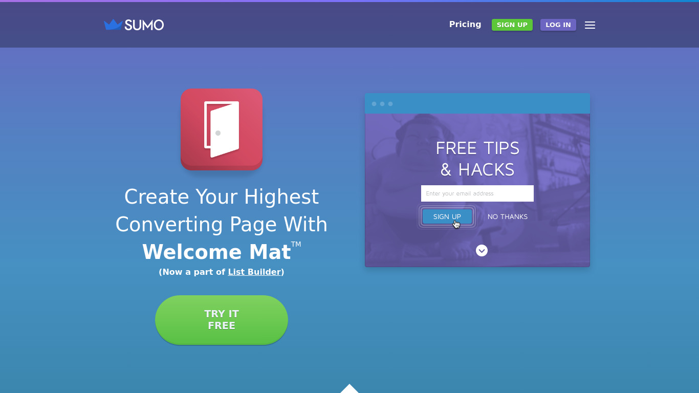 Welcome Mat for SumoMe Landing page