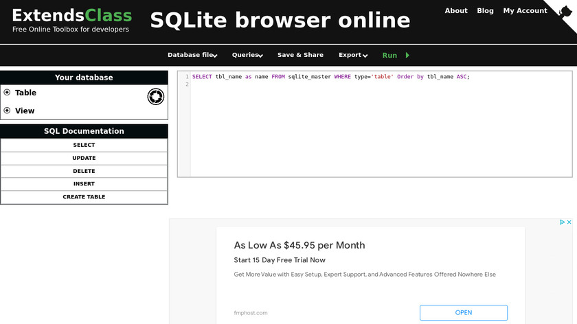 ExtendsClass SQLite browser Landing Page
