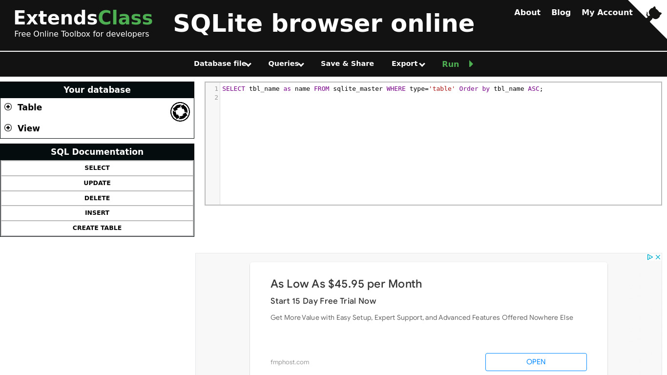 ExtendsClass SQLite browser Landing page