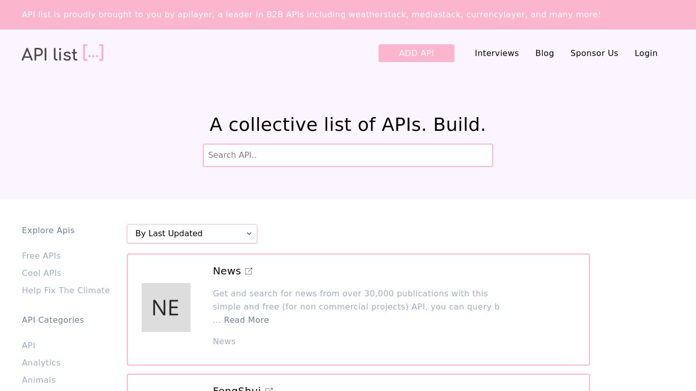 API List Landing page