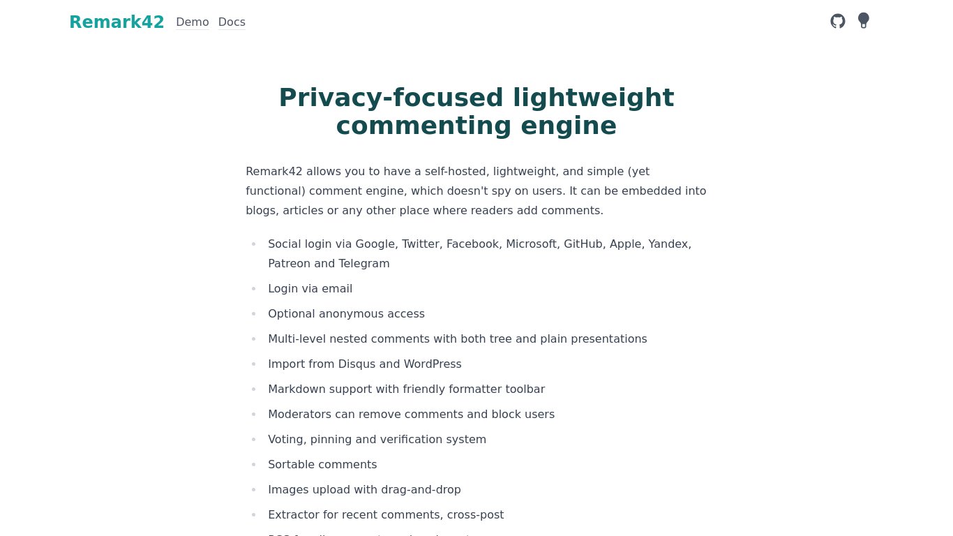 Remark42 Landing page