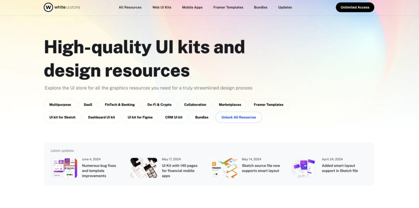 WhiteUI.Store UI Resources for Startups Landing Page