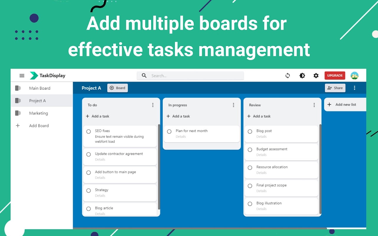 TaskDisplay Add multiple boards for effective tasks management