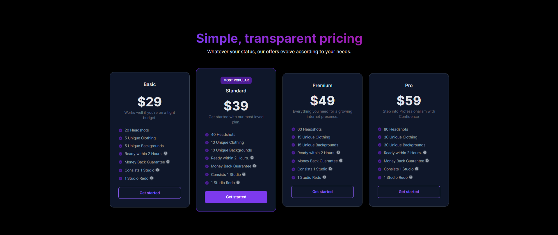 Proshoot.co Pricing Page