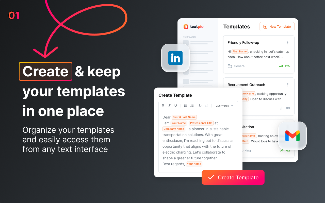TextPie.io Create & Keep your templates in one place 