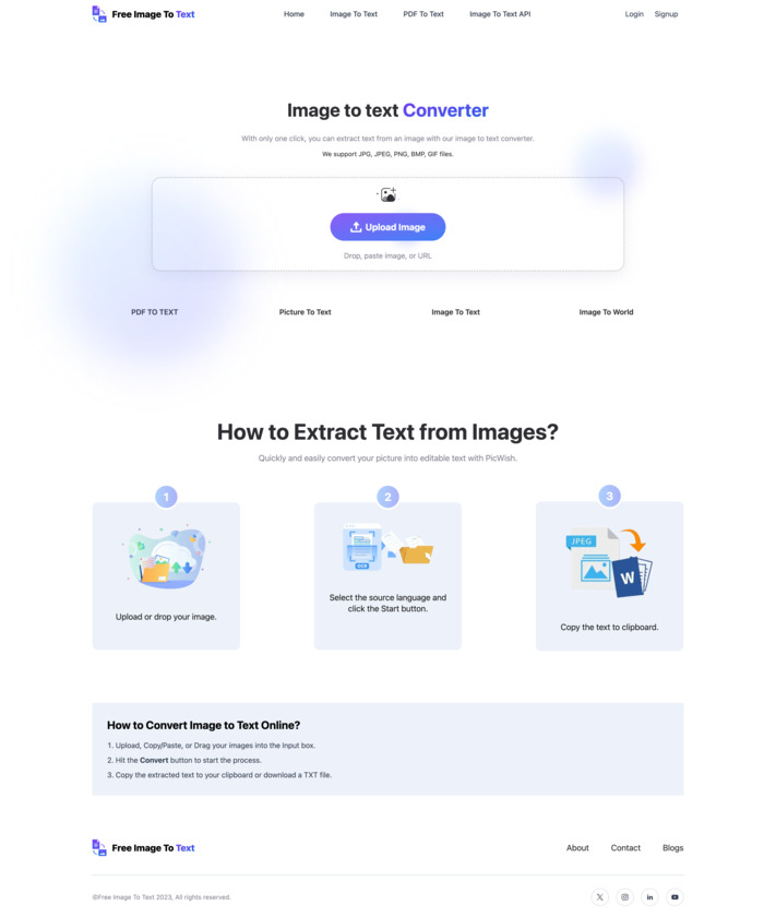 Free Image to text Landing Page