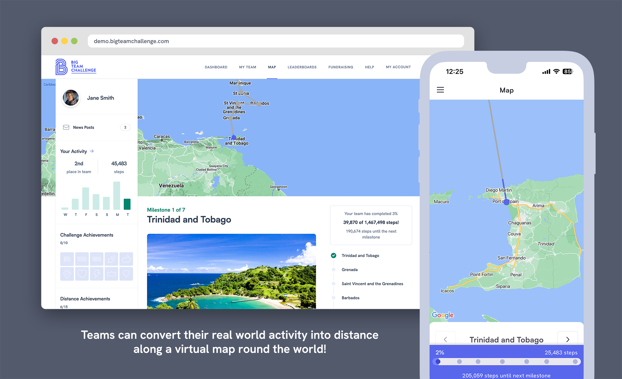 Big Team Challenge Teams track their progress along a virtual map