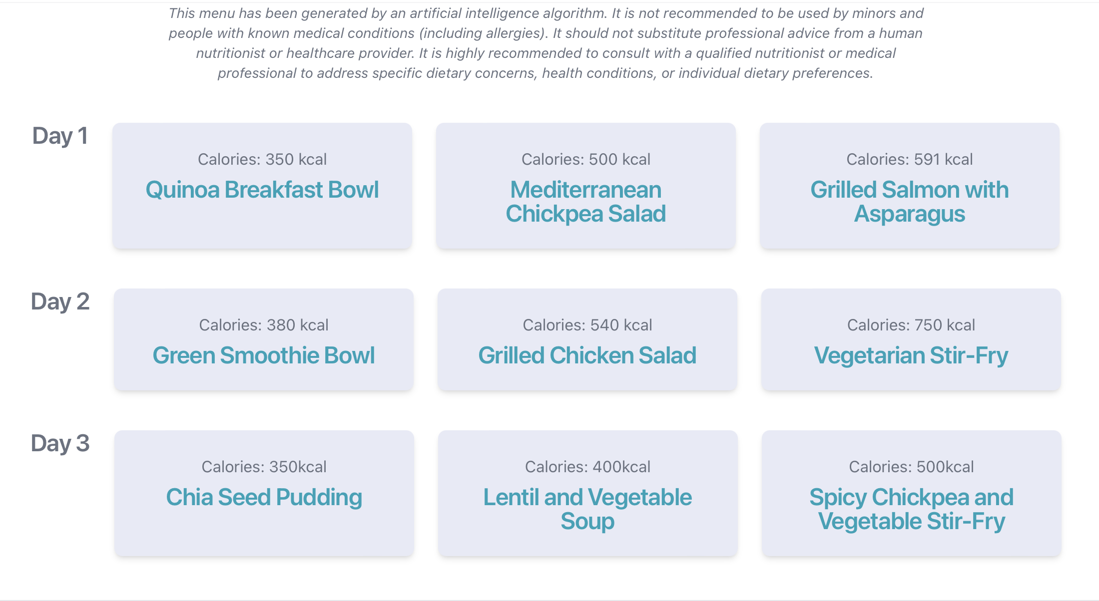 Caloriot Healthy Menu