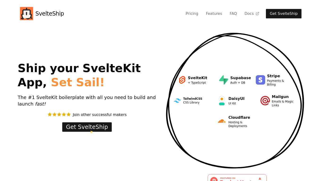 SvelteShip Landing page