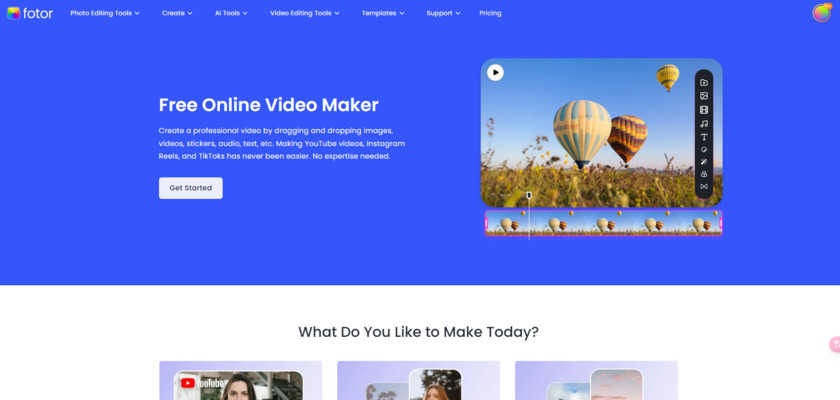 Fotor Free Video Maker Landing Page