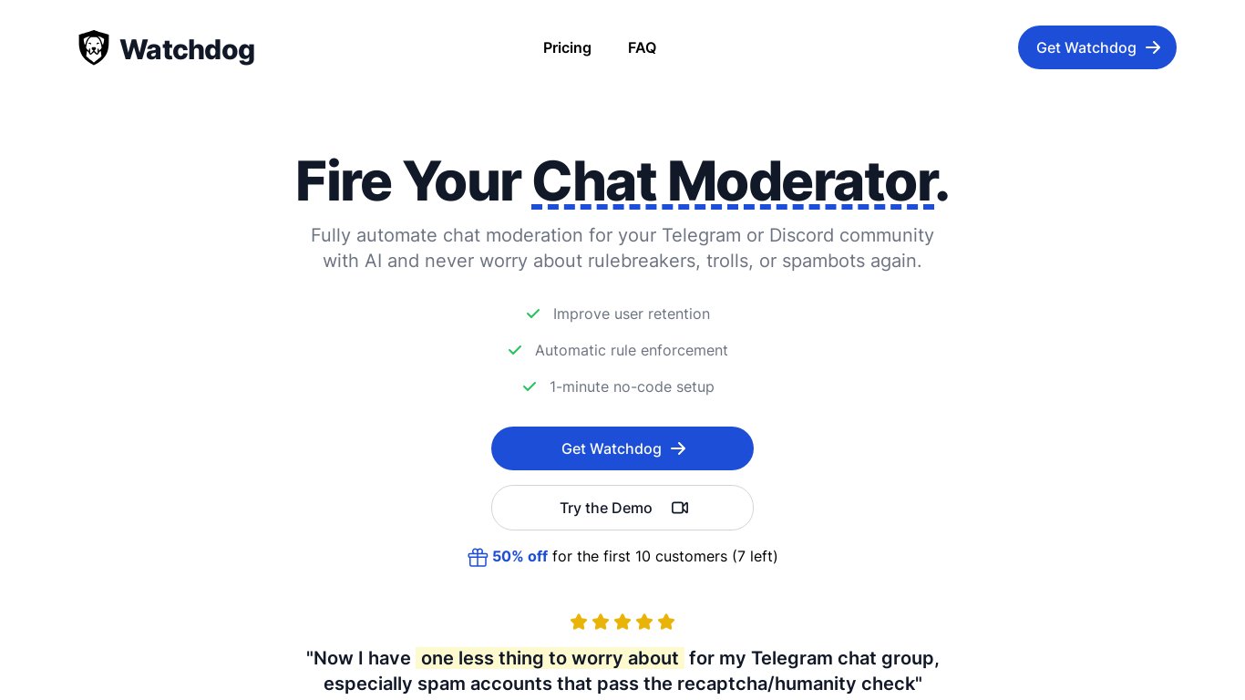 Watchdog.chat Landing page