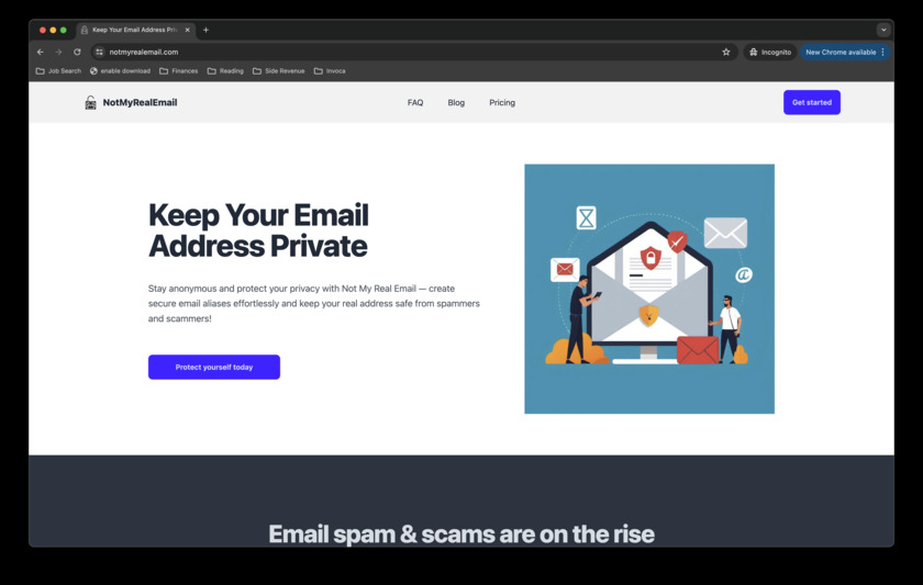 NotMyRealEmail Landing Page