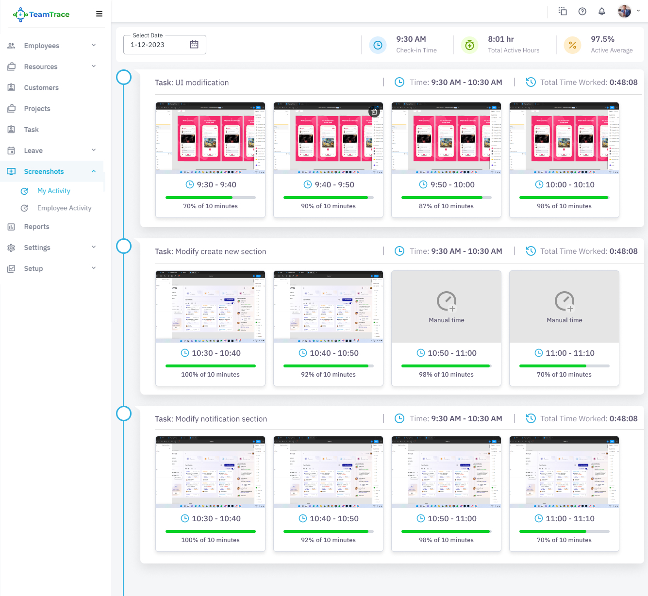 TeamTrace screenshots