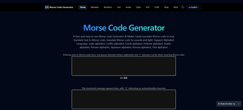 MorseCodeGenerator.org Landing Page