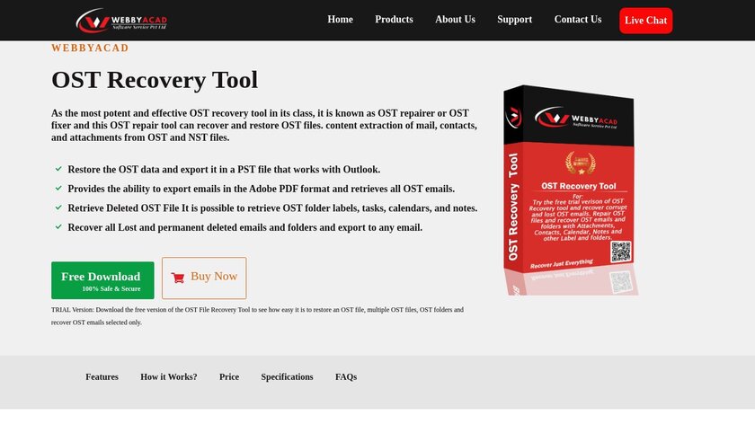 Webbyacad OST Recovery Tool Landing Page