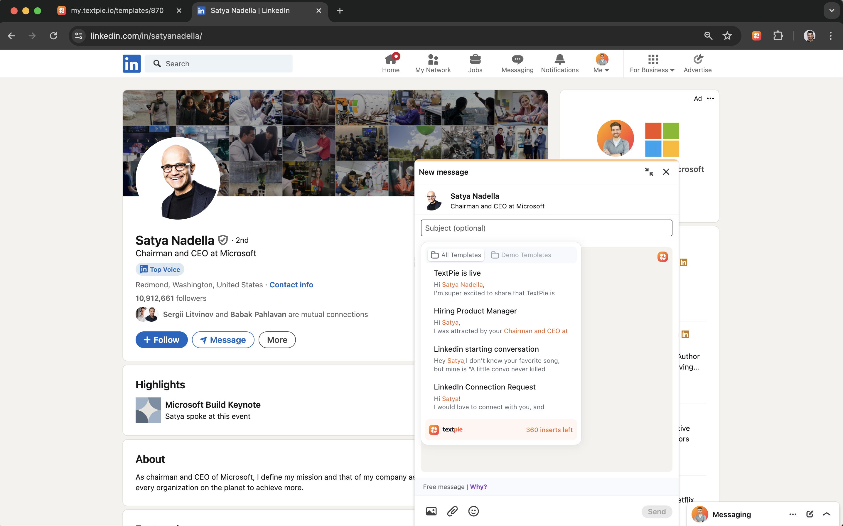 TextPie.io Linkedin Use Case TextPie