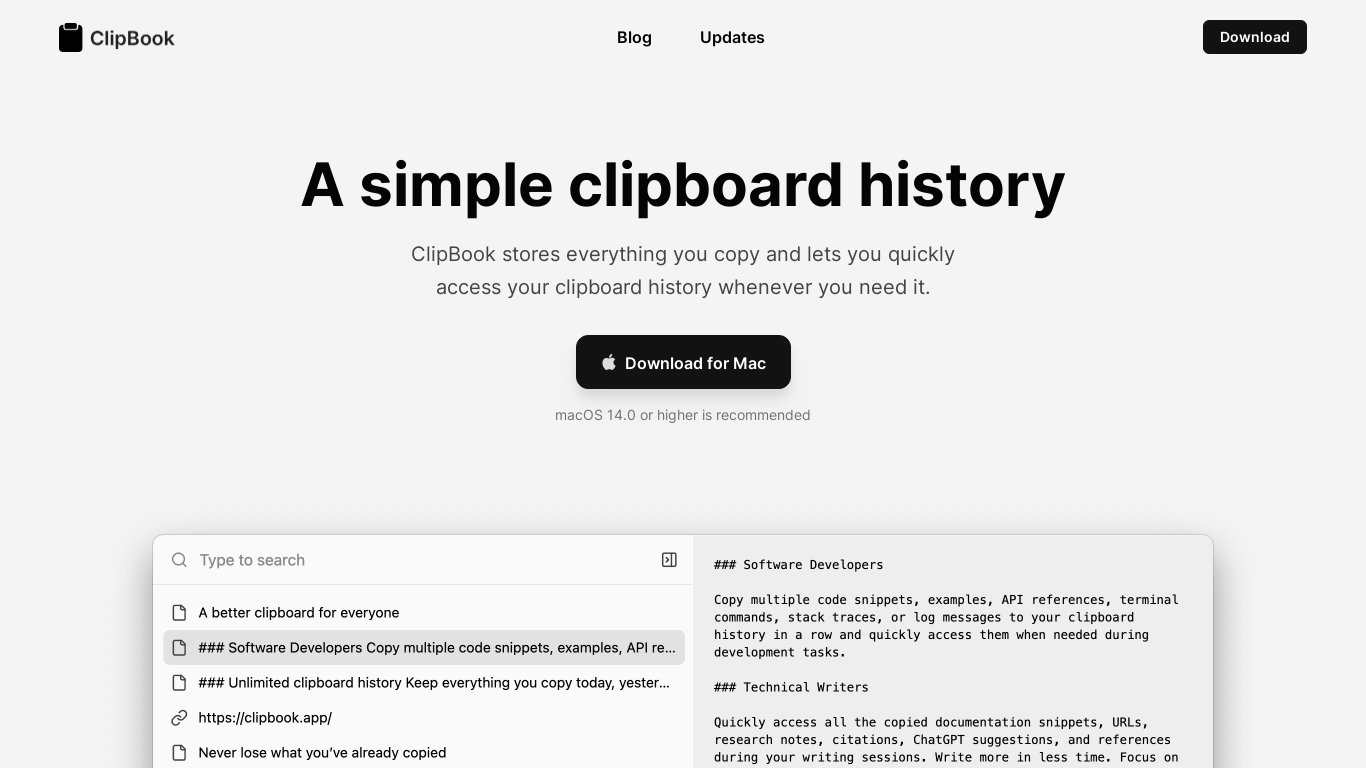ClipBook Landing page