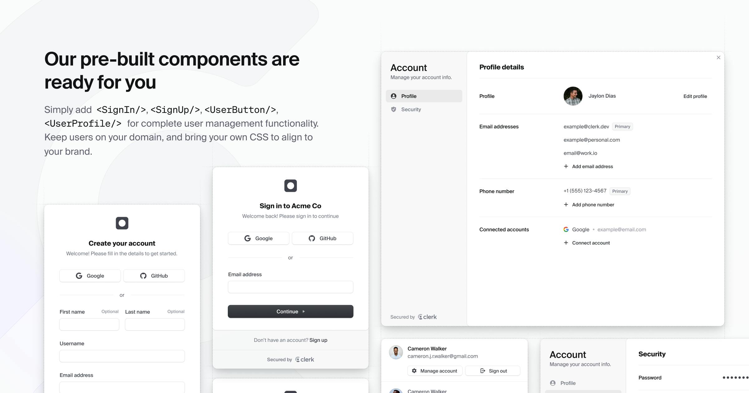 Clerk Authentication Clerk Prebuilt UI Components