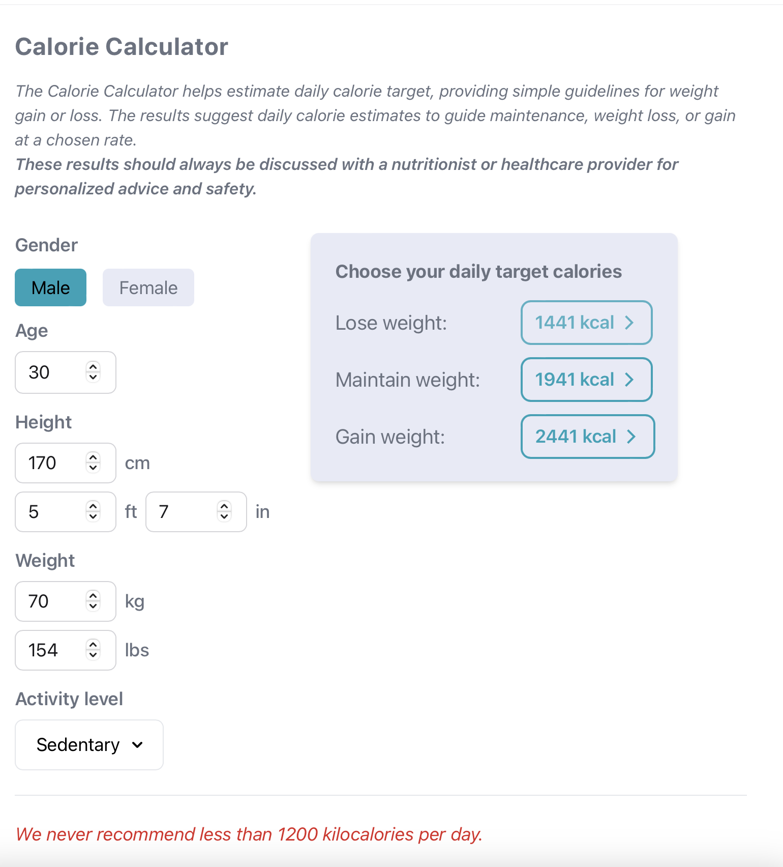 Caloriot Calorie Calculator