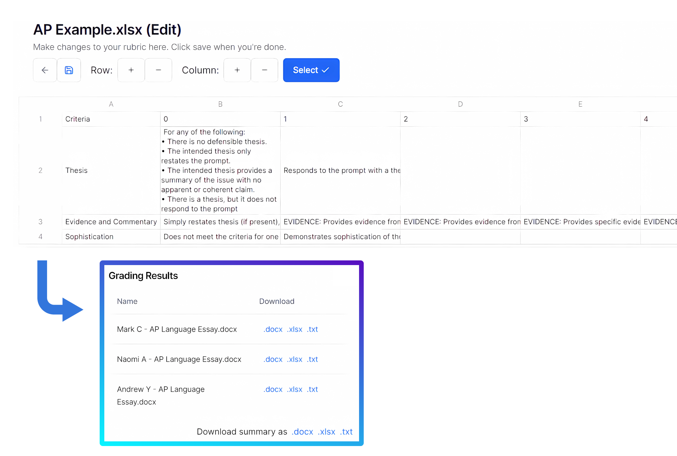 RubricPro AI Student example