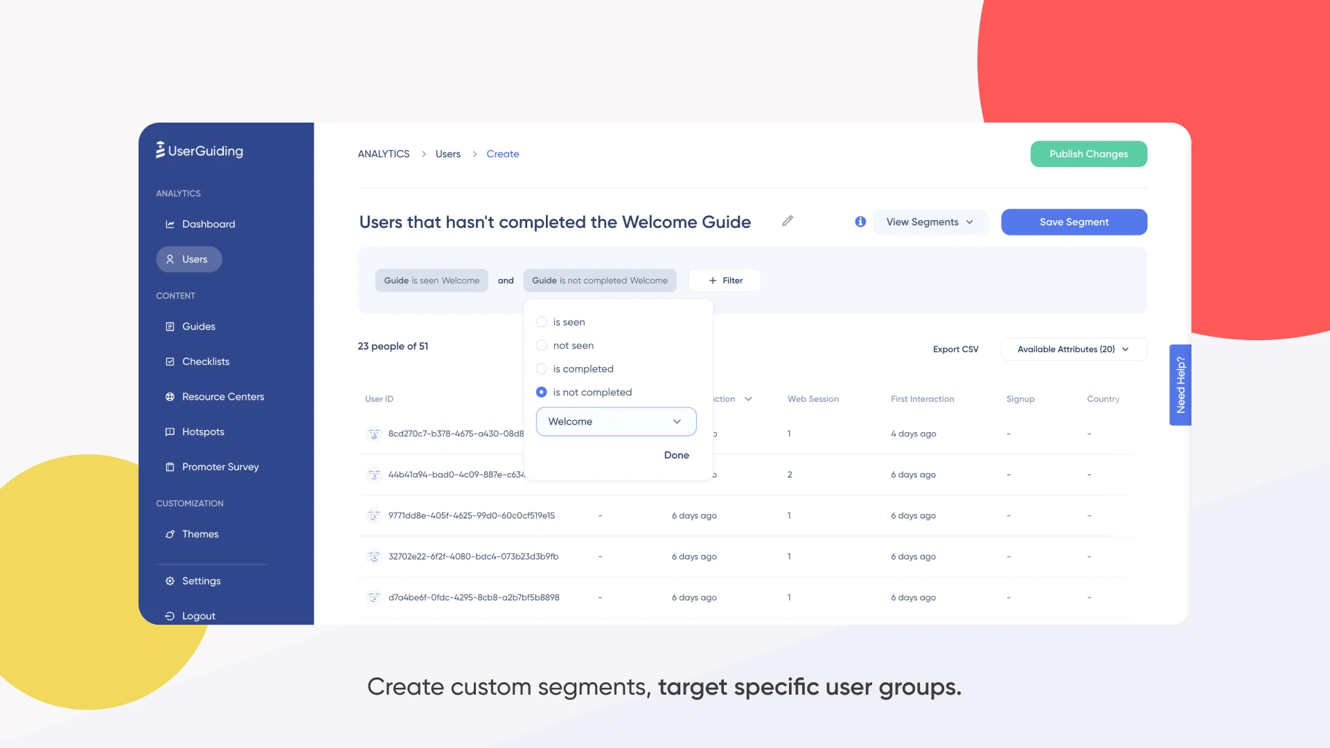UserGuiding Create target segments of your users