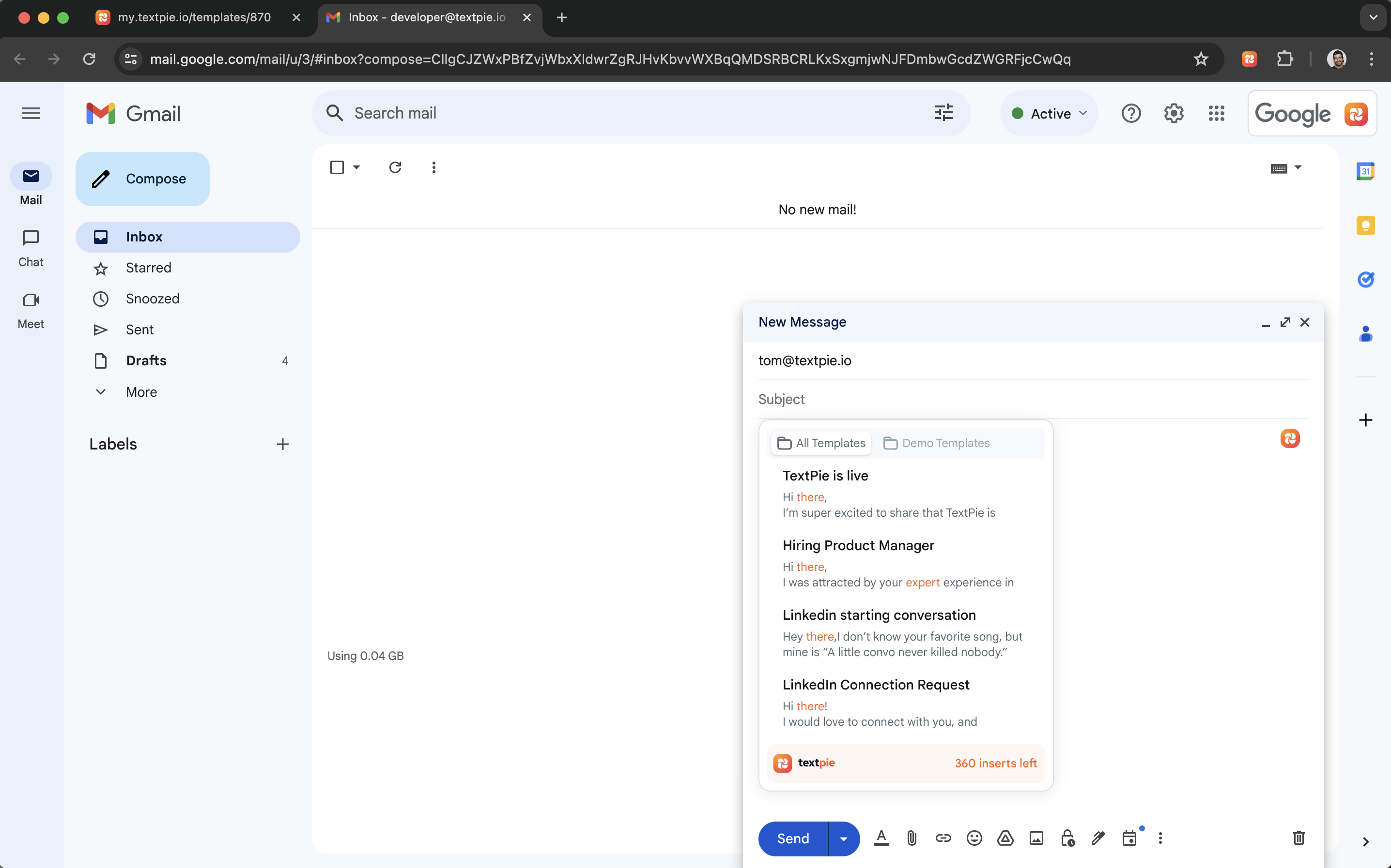 TextPie.io Gmail Use Case TextPie