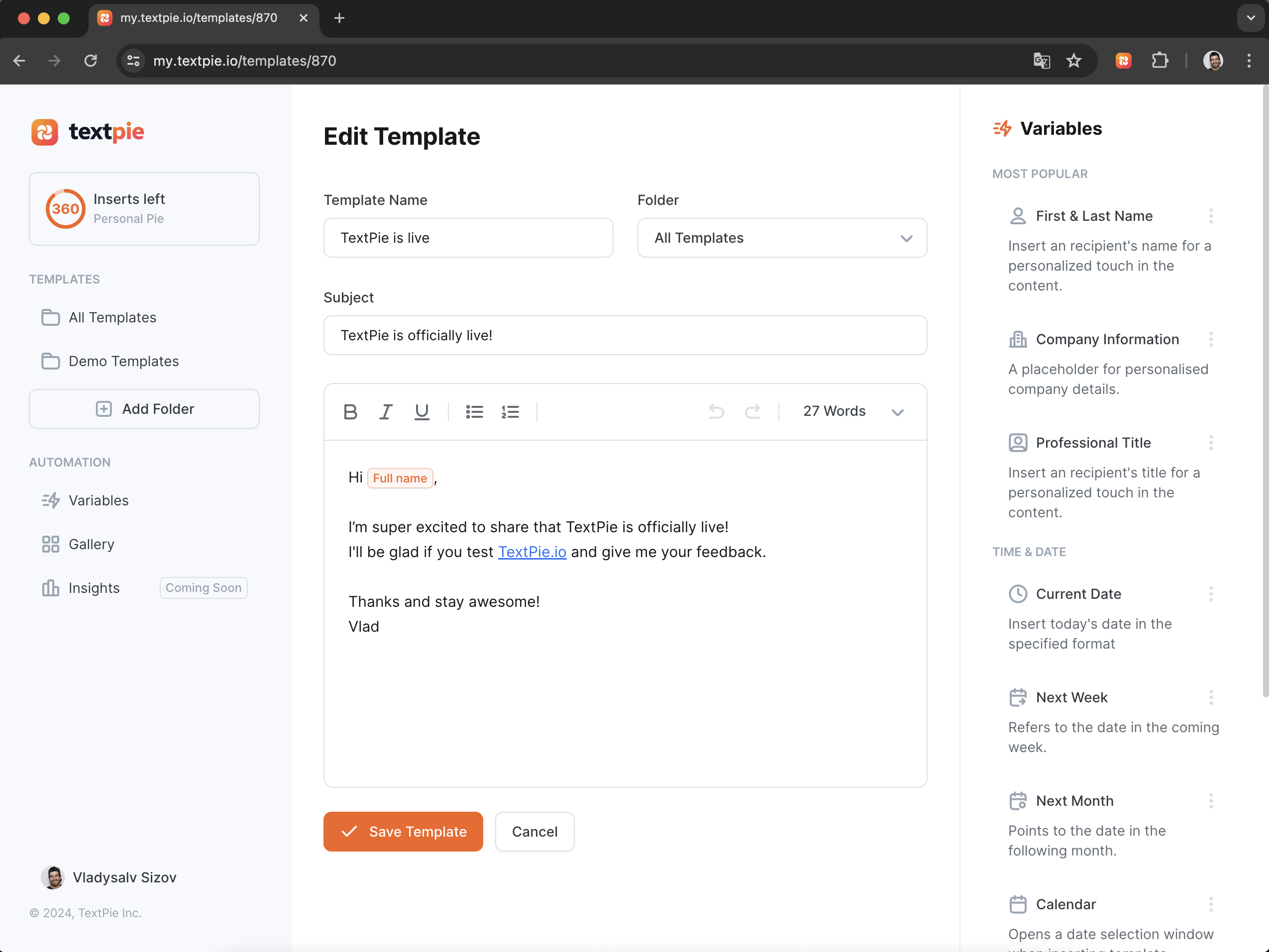 TextPie.io Template Editor TextPie
