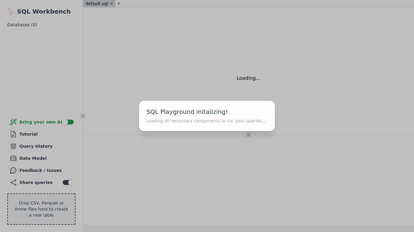SQL Workbench Landing page
