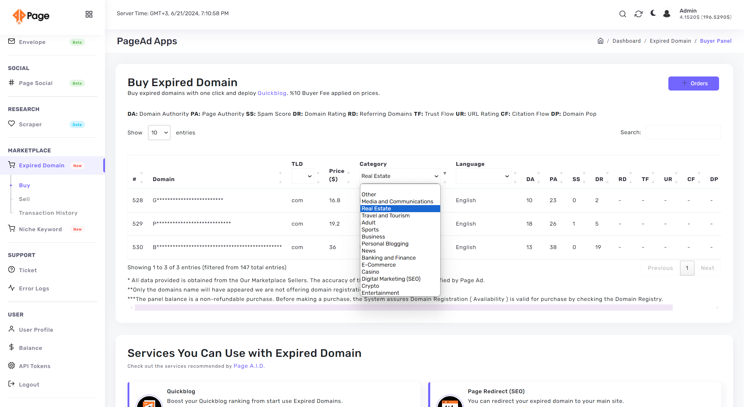 Page Ads Expired Domain Marketplace